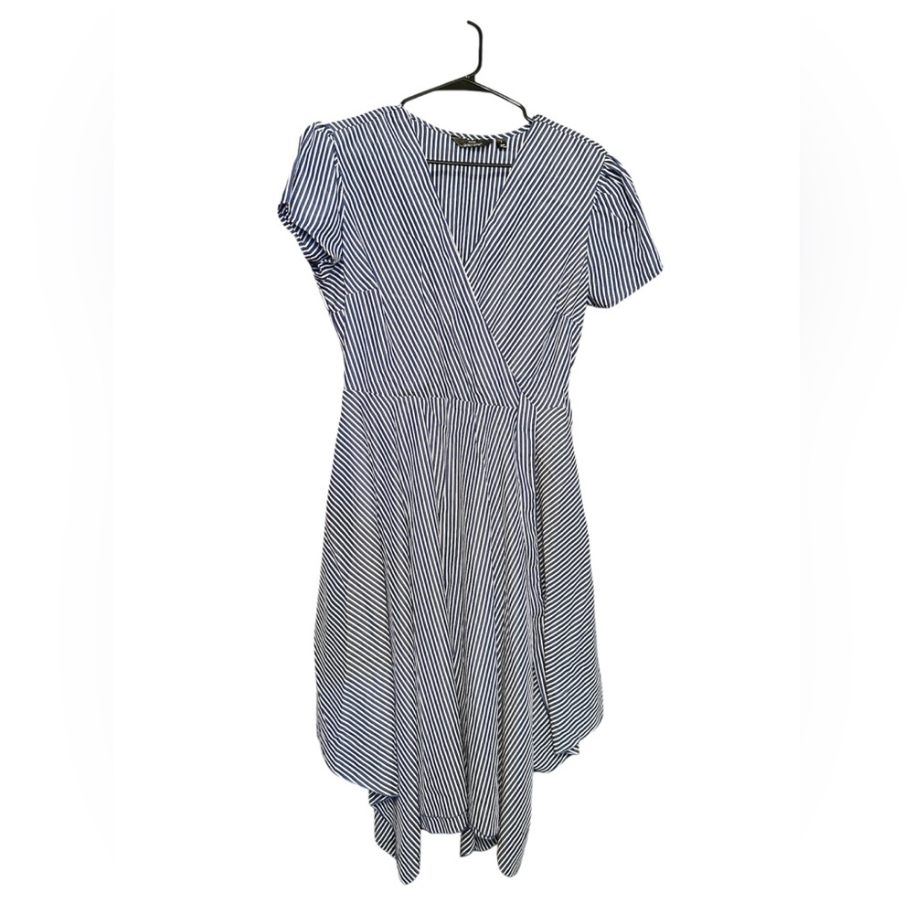 Mlle Gabrielle Blue and White Pleated Puff Sleeve Sundress